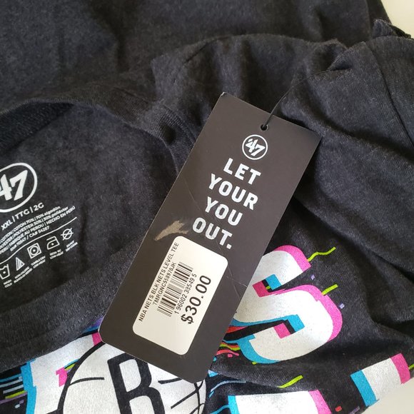 '47 Brooklyn Nets T-Shirt Tee Men's XL + XXL Nets Level NBA Basketball Black NWT - Picture 11 of 13